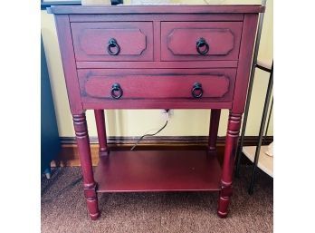Refinished Red And Black Three-Drawer Side Table 23.5'x31'x13' (Zone 3)