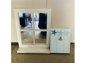 White Hanging Window Mirror With Shelf And Blue Starfish Picture Board (Zone 1)