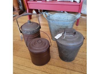 Vintage Cake Pan And Lidded Buckets Lot (Room 2)