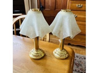Pair Of Vintage Candle Holders With Ruffled Glass Shades (Room 6)