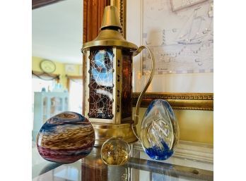 Assorted Glass Paperweights And Musical Bottle (Room 4)