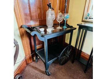 Black Wood Cart With Stemware And Soda Siphon (Room 4)