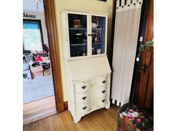 Vintage Farmhouse Secretary Desk With Storage Drawers And Glass Cabinet (room 2)