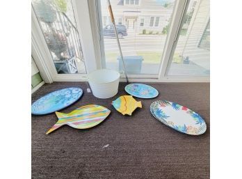 Fish And Summer Themed Serving Trays And White Bucket (Room 5)