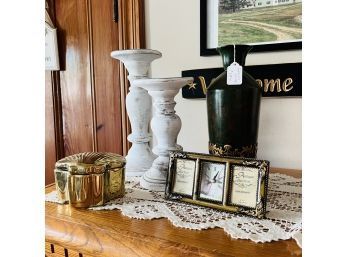Pillar Candle Holders, Vase, Frame And Shell Box (Room 6)