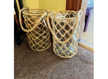 Glass Containers Wrapped In Rope - Set Of Two (Room 4)