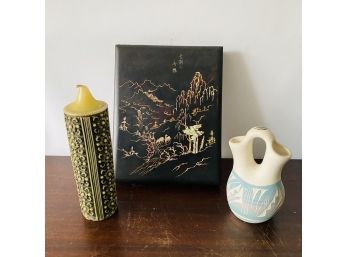 Mike Nay Pottery, Candle From Austria And Vintage Asian Box (Auction Box 1)