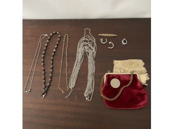 Vintage Jewelry Lot With Lace And Small Coin Purse (JC)