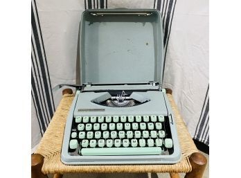 Vintage Blue Hermes Rocket Typewriter With Carrying Case (TD)