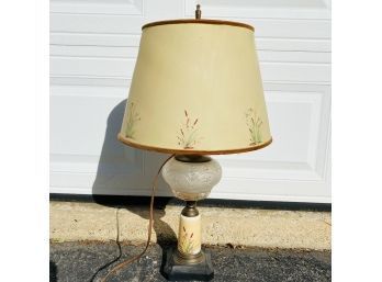 Vintage Converted Oil-Lamp With Hand-Painted Floral Shade (JC)