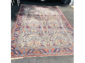 Vintage Large Red And Blue Floral Wool Area Rug 87'X124' (TD)