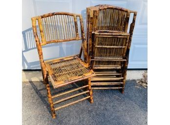 Vintage Tortoise Bamboo Folding Chairs - Set Of Four (TD)