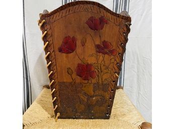 14' Carved Wood Waste Basket With Floral Design (TD)