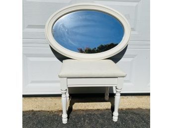 White Oval Mirror And Vanity Stool (TD)