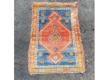Vintage Red And Blue Wool Area Rug 27'x36.5'