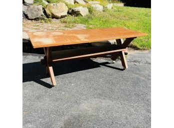 Long Wooden Vintage Coffee Table On Wheels (TD)