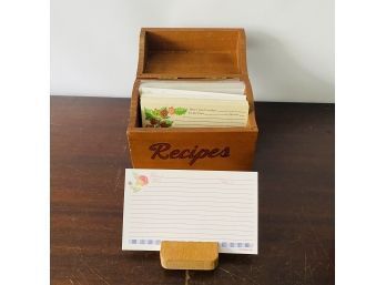 Vintage Wooden Recipes Box With Assorted Recipe Cards, Protective Sleeves, And Card Stand (Bin/Pod)