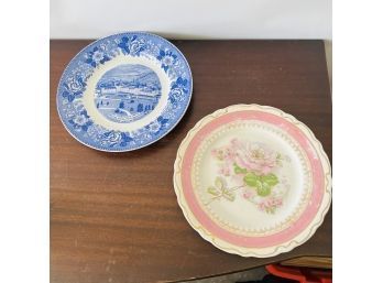 Vintage Pink Floral Plate And Staffordshire Mount Washington Hotel Plate (Bin A)