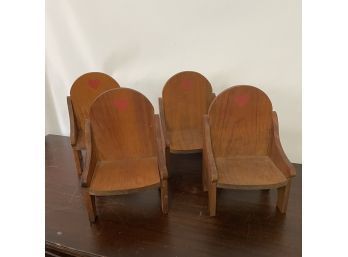 Set Of Four Small Vintage Wooden Doll Chairs With Painted Hearts (JC)