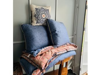 JC Penney Home Queen Size Comforter, Shams, Bed Skirt, Euro Pillows And Toss Pillows (LG)