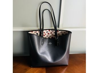 Coach Navy Blue Tote Bag With Floral Lining (LG)