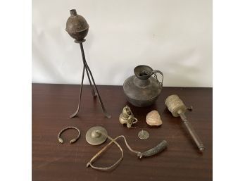 Interesting Antique Lot From Nepal Including Bracelet, Pot, Medallion, And More! (TD)