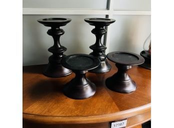 Pottery Barn Black Pillar Candle Holders - Set Of 4 (LG)