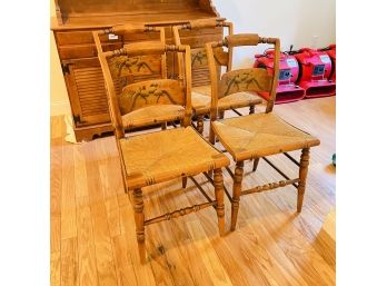 Set Of Four Hitchcock Chairs With Rush Seats And Fruit Basket Stencil  (Bedroom 1)