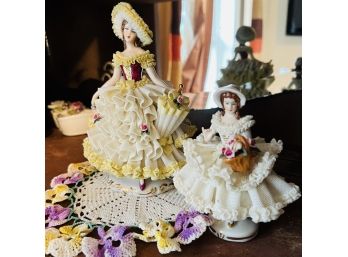 Pair Of Vintage Dresden Porcelain Lace Figures (Bedroom 2)