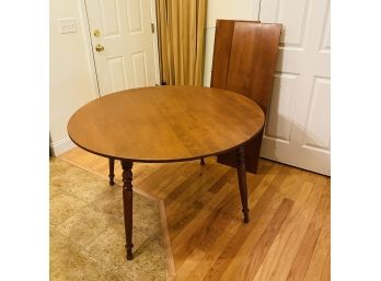 Vintage Ethan Allen Solid Wood Dining Table With Two Leaves And Glass Topper (Dining Room)