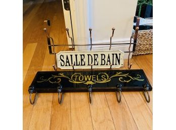 Decorative Metal French Bathroom Sign And Two Hooks (Livingroom)