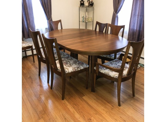 Mid Century Modern Broyhill Brasilia Dining Table In Walnut With Two Extension Leaves