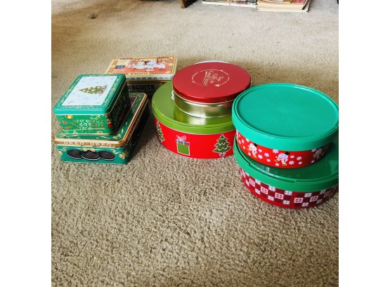 Assorted Holiday Tins And Plastic Storage (Living Room)