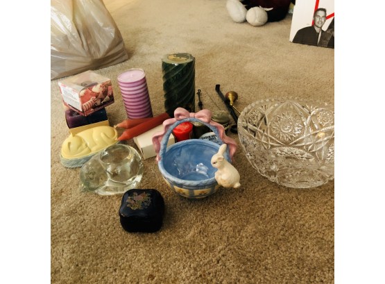 Assorted Candles, Crystal Bowl And Cat Shaped Lint Brush (Living Room)