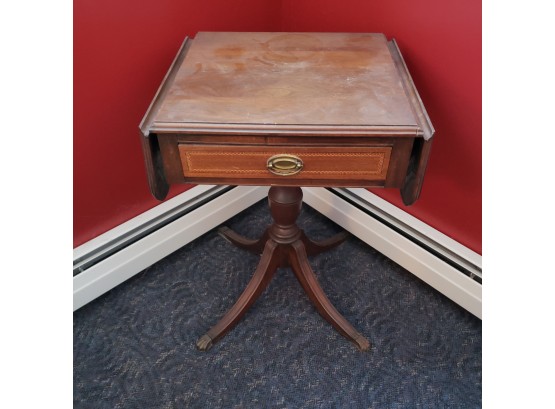 Antique Drop Leaf Side Table With Drawer And Metal Capped Claw Feet (Downstairs Bedroom)