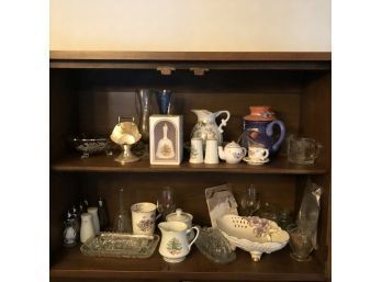 China Cabinet Lot No. 1: Crystal, Pitchers, Glassware, Salt And Pepper Shakers, Etc