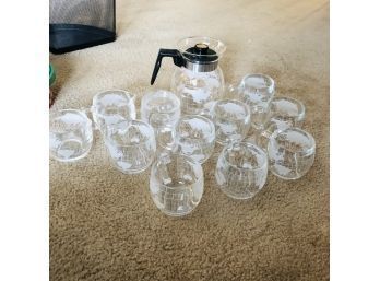 Glass Coffee Set With Etched World Map (Living Room)