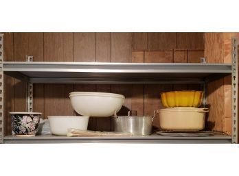 Basement Shelf Lot Misc Pots/Pans (Furnace Room)
