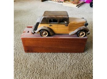 Antique Car Wood Model On Box Stand (Living Room)