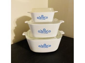 Corning Wear Lot Of 3 Baking Dishes With Lids - One Lid Is Plastic (kitchen)