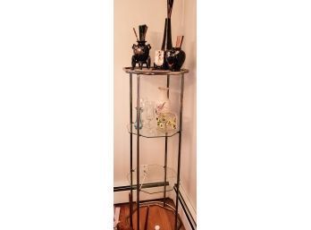 Octagon Shaped Glass Shelf With Some Decorative Items ( Dining Room )