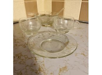 Lot Of 4 - Glass Plate, Sugar/creamer, Bowl With Spoon (kitchen)
