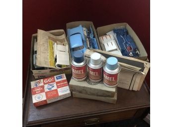 Box Lot Of Vintage Model Car Parts And Supplies (Downstairs Bedroom)