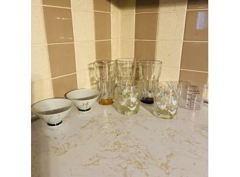 Lot Of 8 - Glasses, Measuring Cup, Shallow Dishes (kitchen)