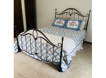 Queen Size Rod Iron Style Bed With Bedding (primary BR)