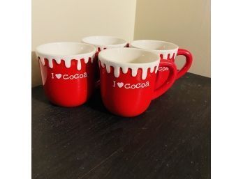 Lot Of 4 'I 3 Cocoa' Red And White Mugs (kitchen)