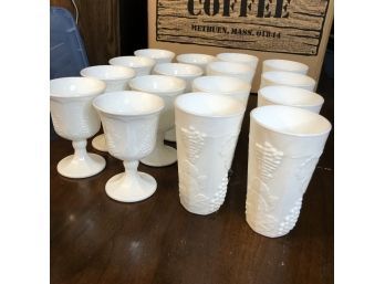 Milk Glass Goblets And Tumblers - Set Of  16 (Downstairs)
