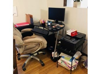 Home Office: Chair, Desk, And Printer Table And Storage Table