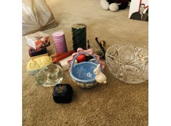 Assorted Candles, Crystal Bowl And Cat Shaped Lint Brush (Living Room)