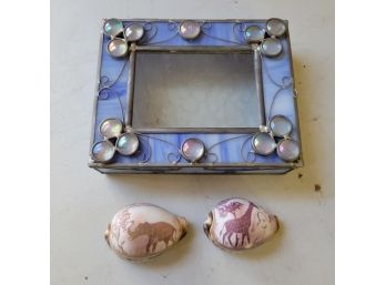 Hand Painted Sea Shells And Glass Trinket Box